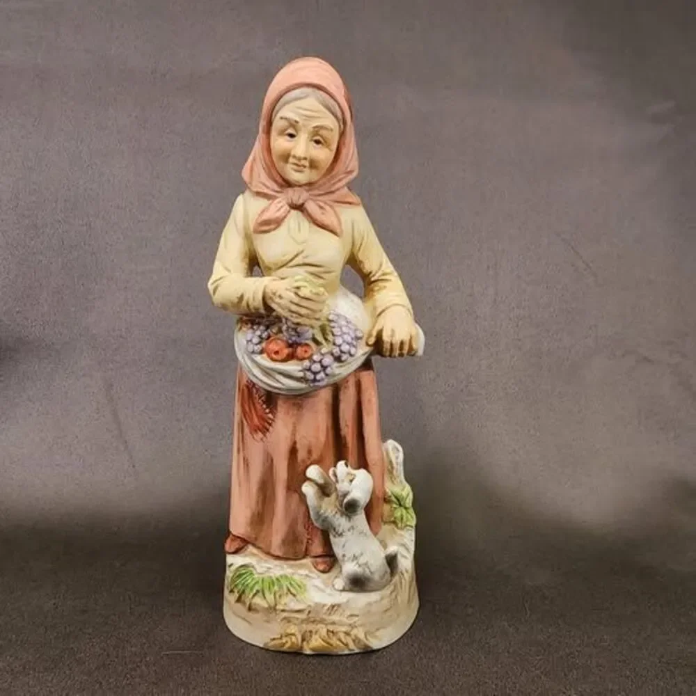 Homco Old Woman Fruit in Apron with Puppy vintage